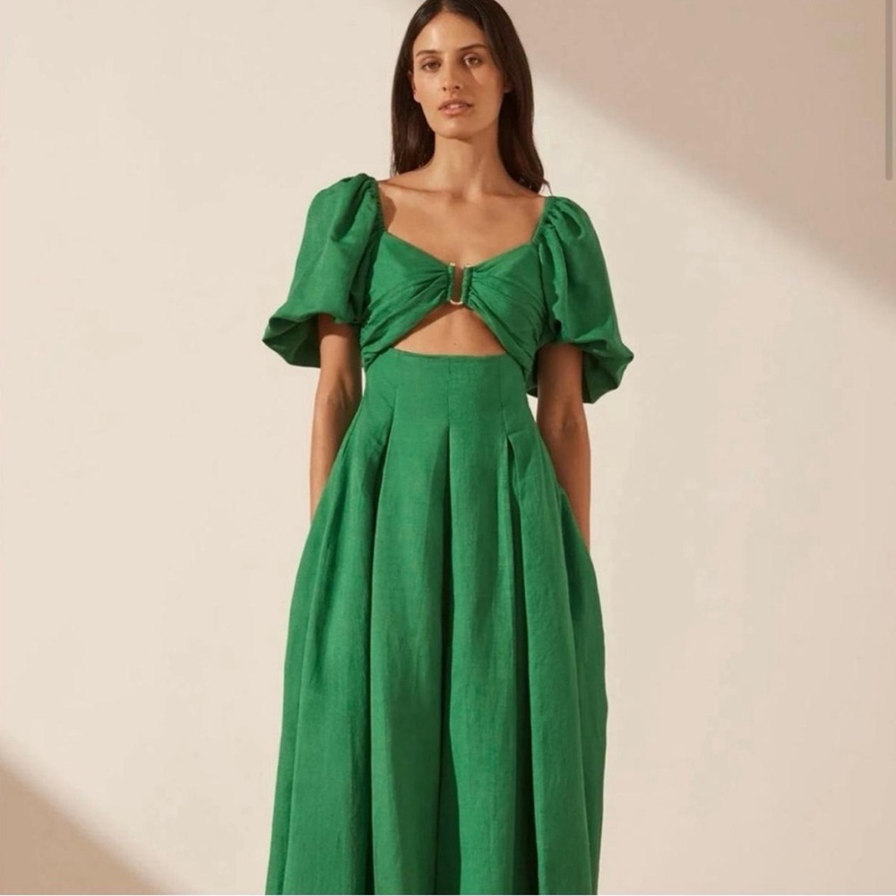 ISO Shona Joy Green Midi Linen Mare Dress